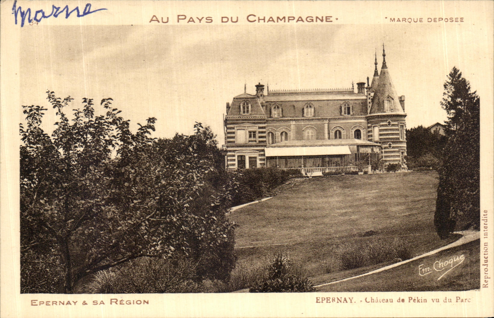 CPA Epernay Chateau de Pekin vue du parc