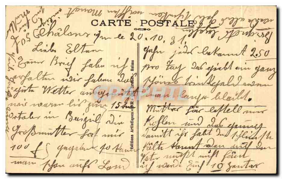 Chalons-sur-Marne — Hôtel de la Préfecture — Les Jardins — Éditions Artistiques CR, n°17 — Rückseite