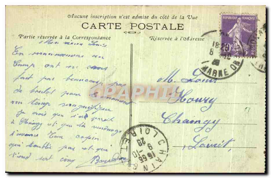 Camp de Chalons - Le Quartier National - Vue prise en avion — Librairie Militaire Guérin, Mourmelon-le-Grand — Verso