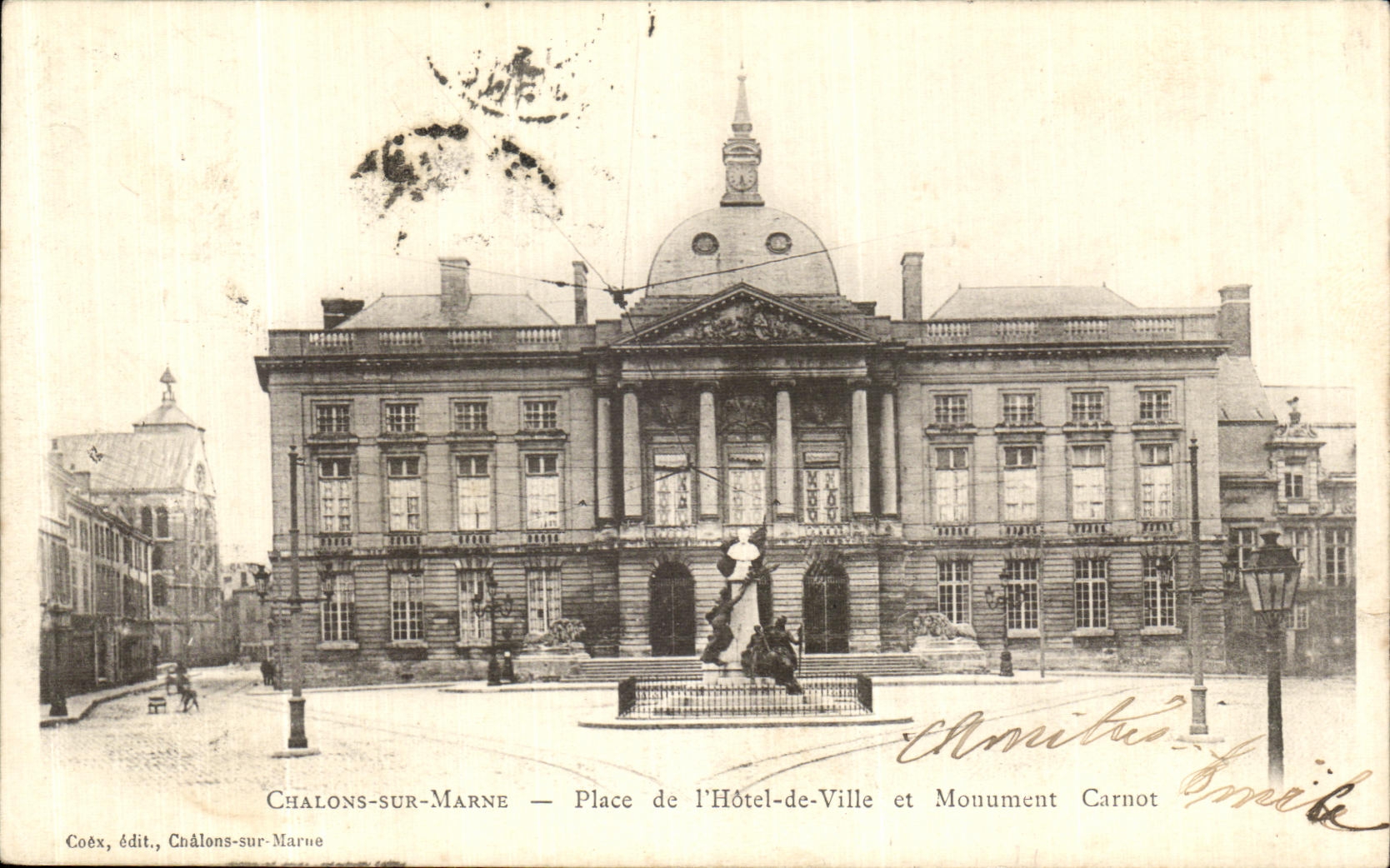 Chalons-sur-Marne — Place de l'Hôtel-de-Ville et Monument Carnot — Coëx, édit., Châlons-sur-Marne