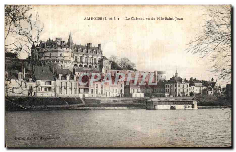CPA Amboise Le Chateau vu de l lle Saint Jean