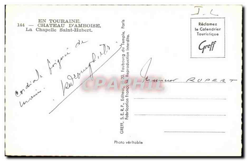 CPA Amboise En Touraine La Chapelle Saint Hubert — Rückseite