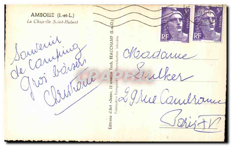 CPA Amboise La Chapelle Saint Hubert — Rückseite
