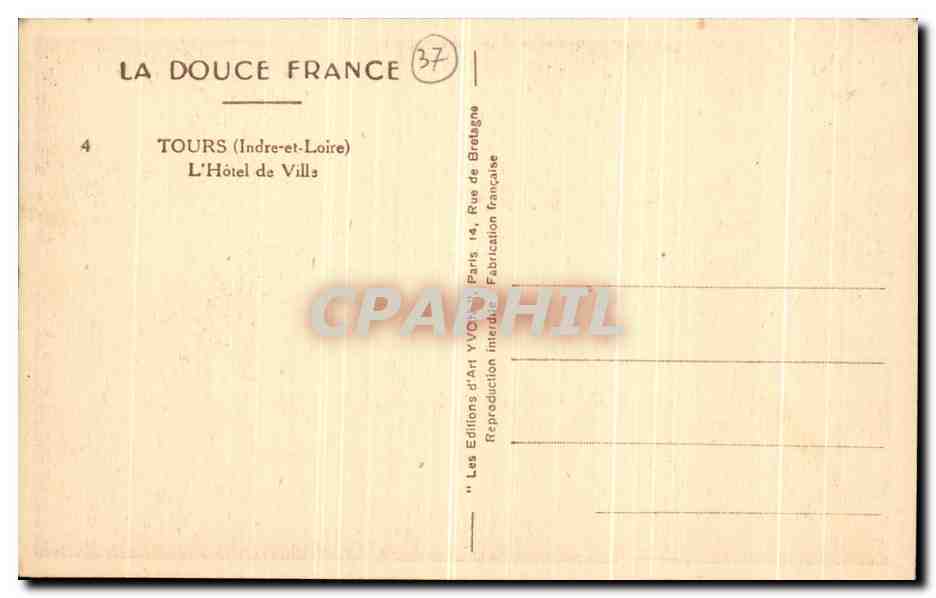 CPA Tours L Hotel de Vill — Rückseite