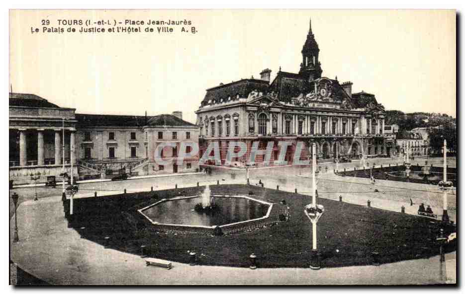 CPA Tours Place Jean Jaures Le Palais de Justice et l Hotel de Ville 
