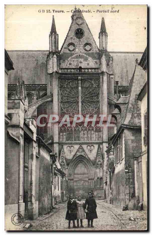 CPA Tours Cathedrale Portail Nord Enfants