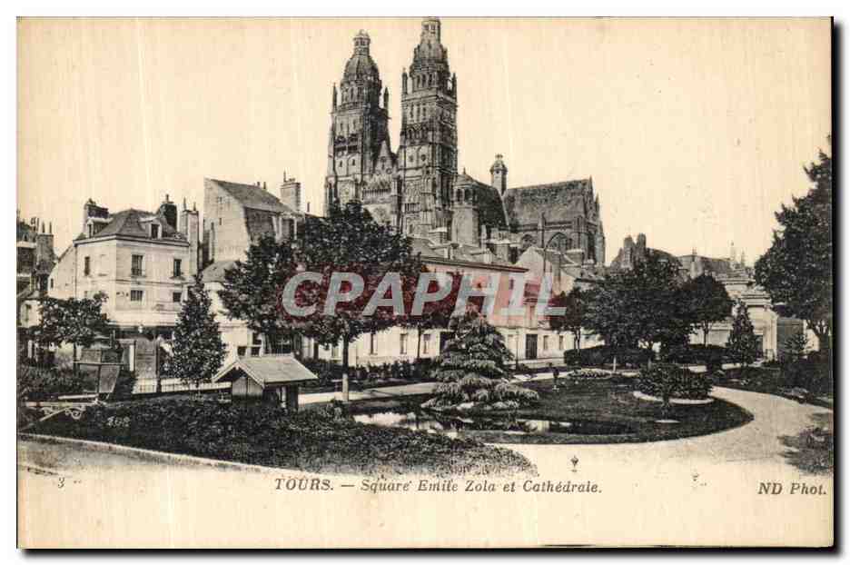 CPA Tours Square Emite Zola Et Cathedrale