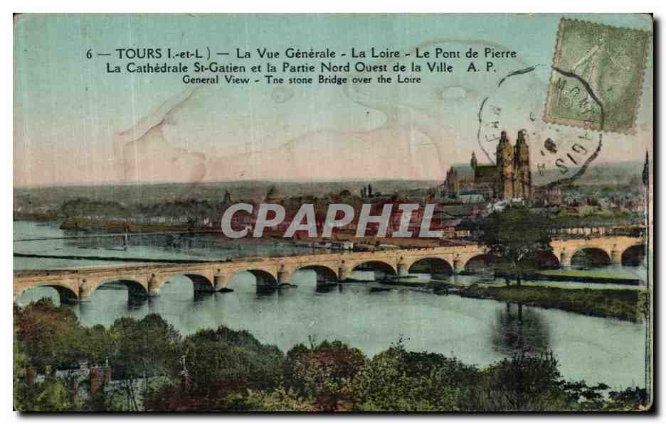 CPA Tours La vue Generale La Loire Le Pont de Pierre La Cathedrale St Gatien et la Partie Nord Ouest de la Ville 