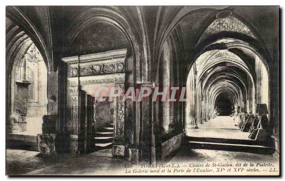 CPA Tours Cloitre de St Gatien Dit De la Psalette La galerie Nord et la porte de l escalier 