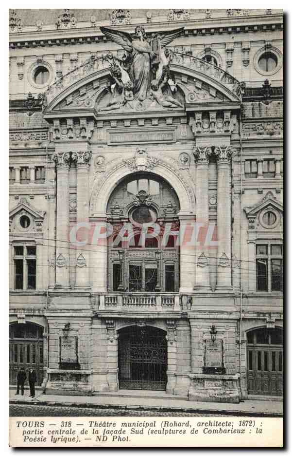 CPA Tours Theatre municipal partie centrale de la facade Sud 