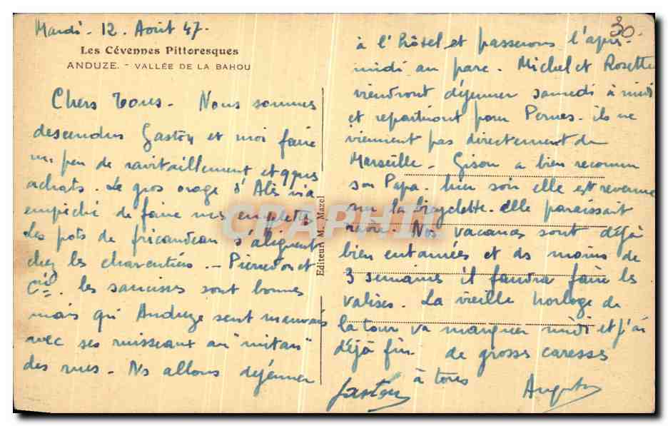 CPA Les Cevennes Pilloresques Anduze Vallee de La Bahou — Rückseite