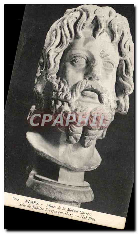 Nîmes — Tête de Jupiter Serapis (marbre) — Musée de la Maison Carrée, ND Phot.