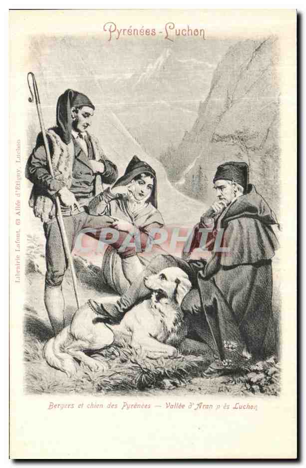Bergers et chien des Pyrénées — Vallée d'Aran près Luchon — Lith. Lafont, Luchon