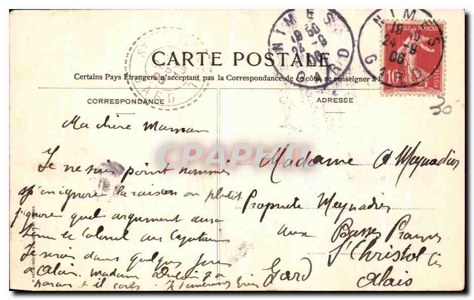Nîmes - Jardins de la Fontaine - Sortie du Canal — Éditeur: N. Franrier et Filon, Nîmes, n°45 — Verso