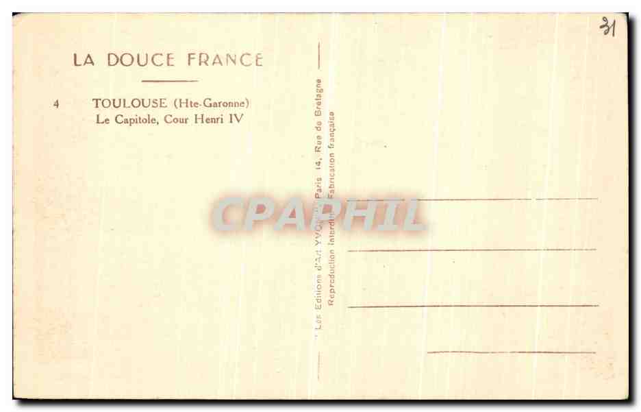 CPA Toulouse La Capitole Cour Henri IV — Verso