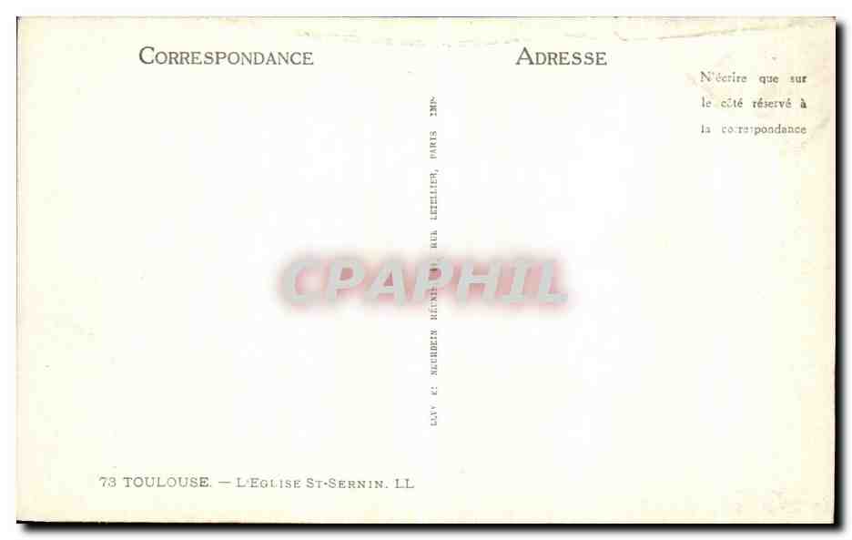 CPA Toulouse L Eglise St Sernin — Verso