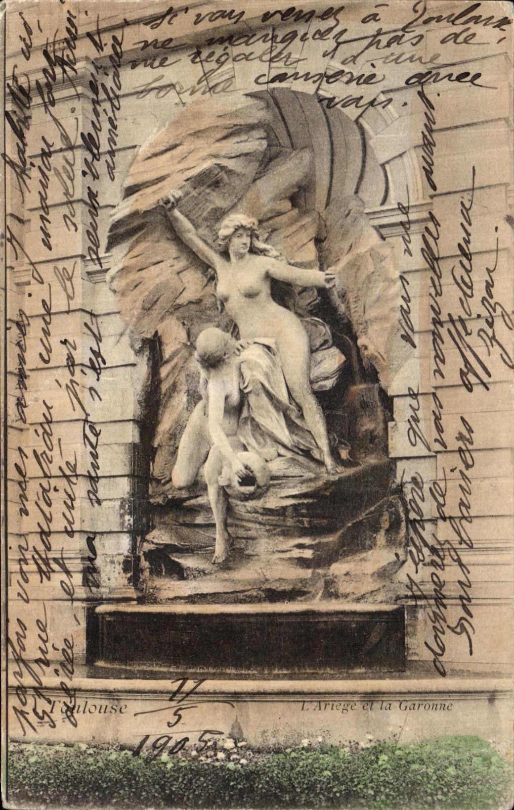 Fontaine de l'Ariège et la Garonne — Toulouse — éditée par l'Association du nom et de l'adresse de l'expédition