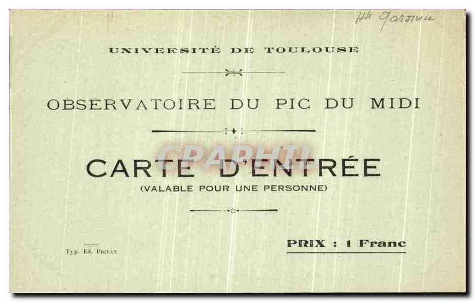 CPA Universite de toulouse Observatoire du Pic du Midi de Bigorre — Rückseite