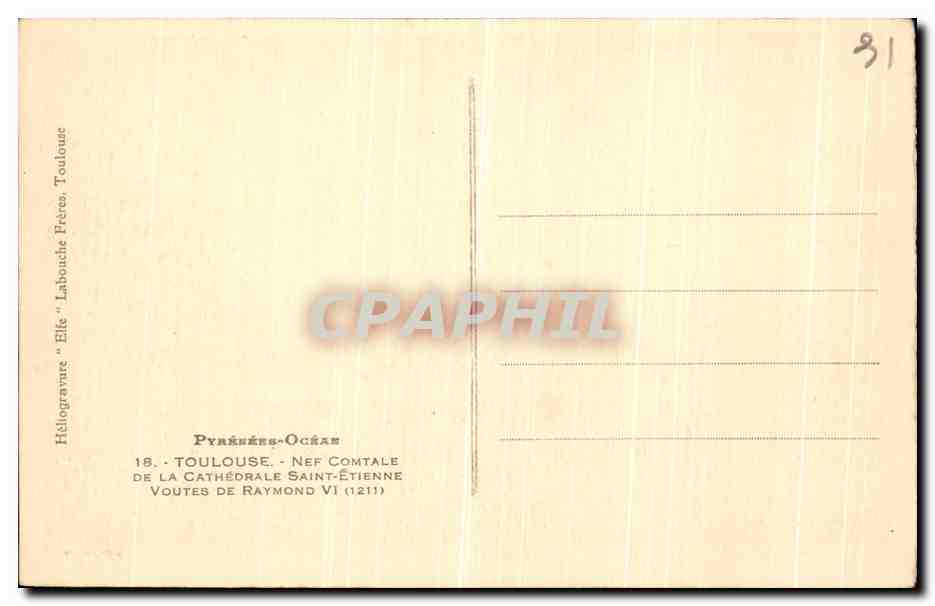 Nef de la cathédrale Saint-Étienne à Toulouse — Héliogravure 'Elfe' n°13 — Verso