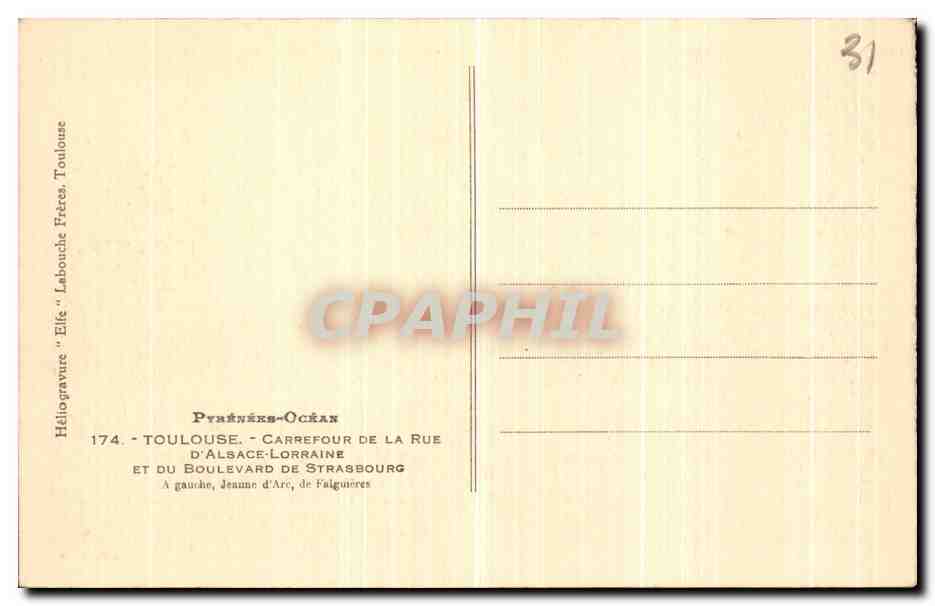 CPA Toulouse Carrefour De la Rue D Alsace Lorraine Et du Boulevard De Strasbourg  — Rückseite