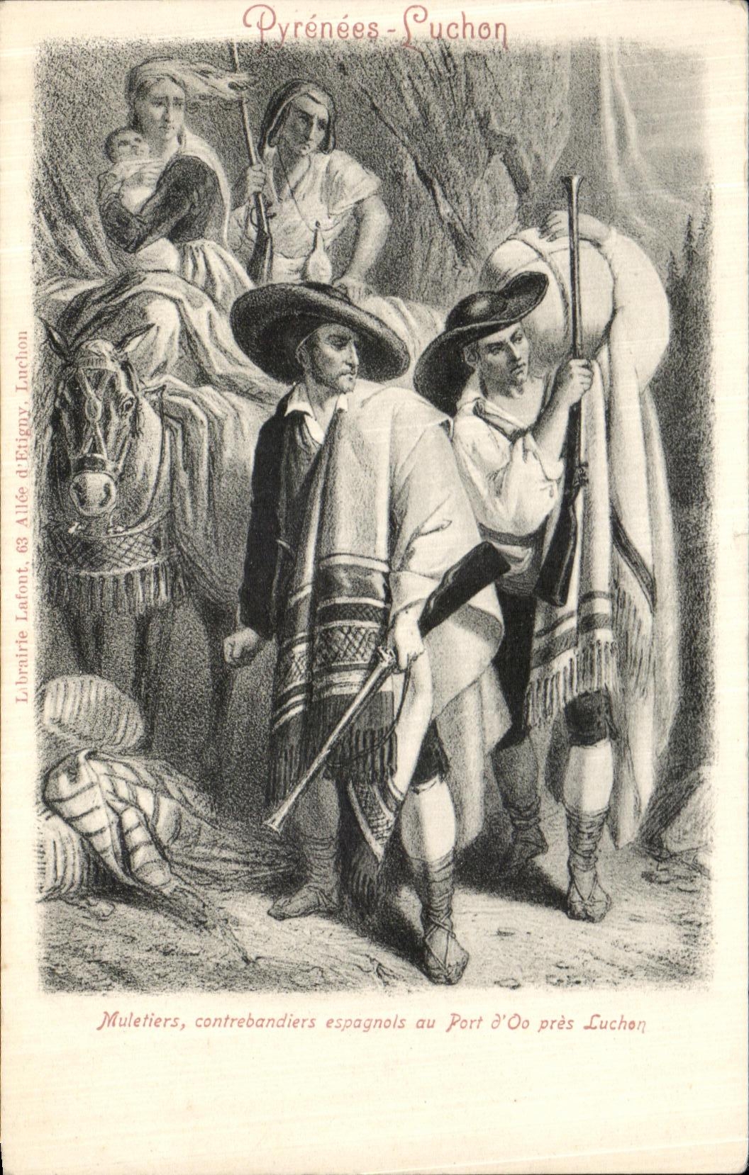 CPA Muletiers Contrebandiers Espagnols au port d Oo Pres Luchon Folklore 