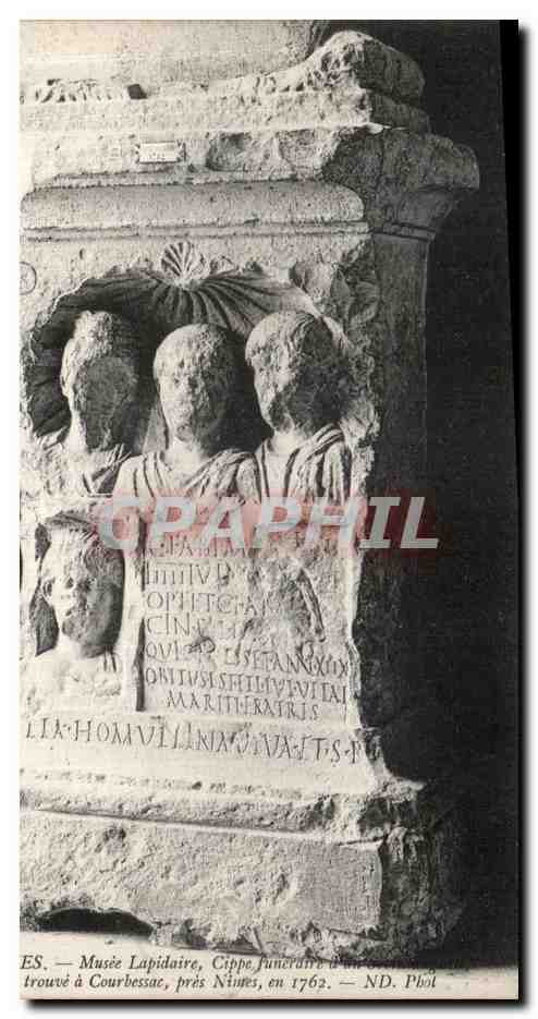 Funerary Cippus — found at Courbessac, near Nîmes — ND Phot