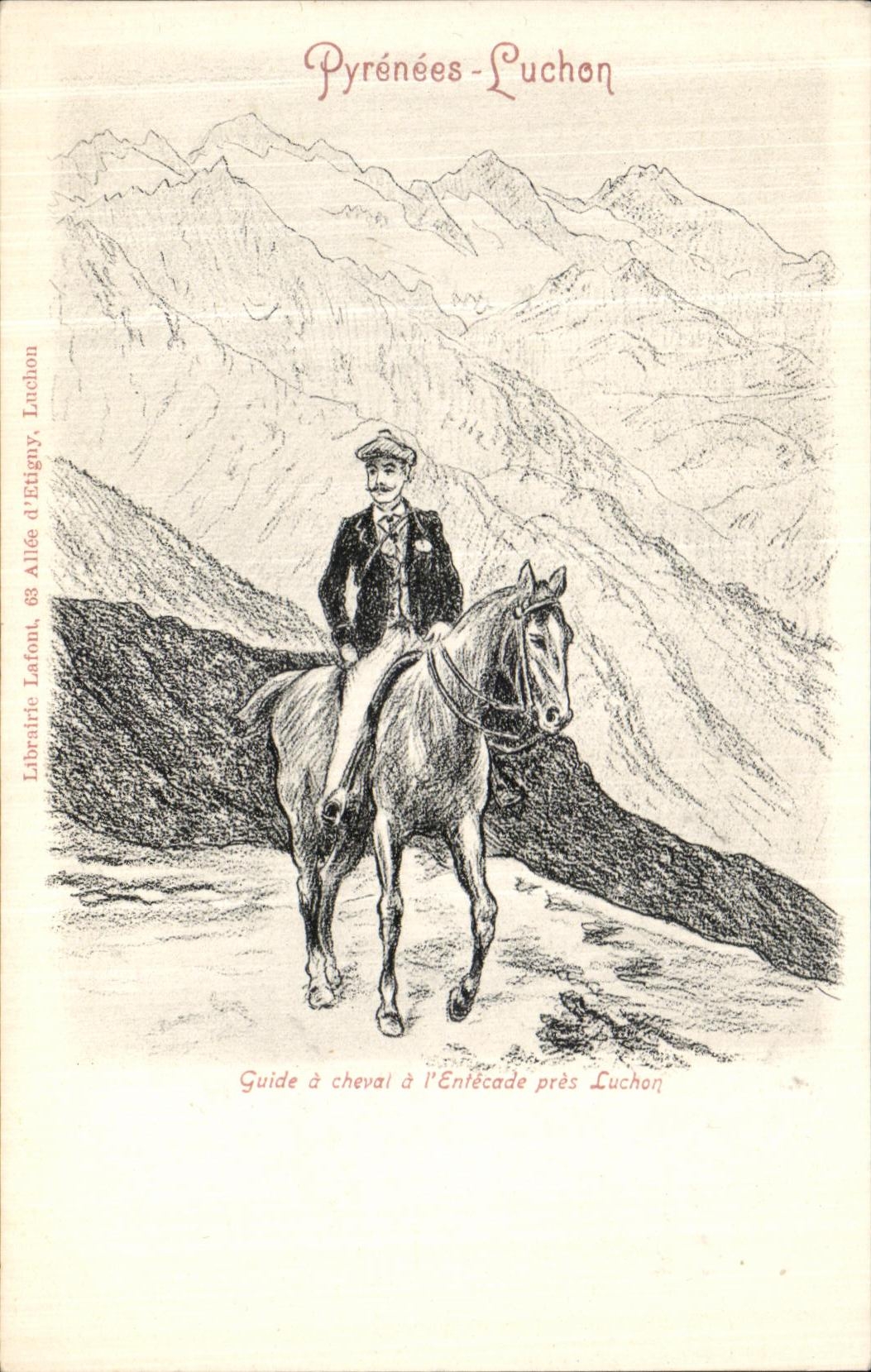 CPA Luchon Guide a Cheral a L Entecade Pres Luchon Cheval