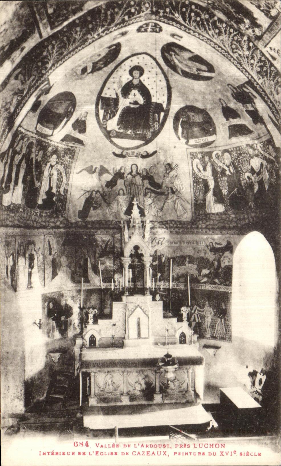Intérieur de l'église de Cazeaux — peintures du XVIe siècle — Vallée de l'Arboust, près Luchon