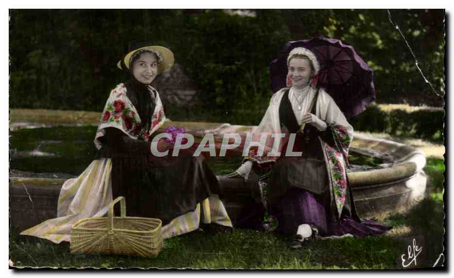 Dos mujeres en trajes tolosanos — Au beau pays de la Violette — Ed. Latoche, Tolosa