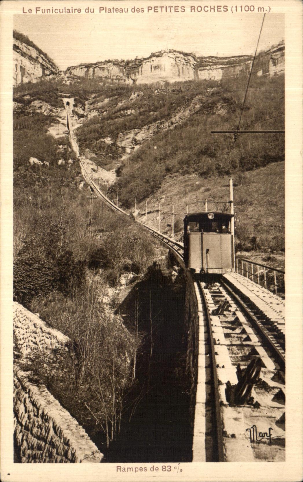 Le Funiculaire du Plateau des PETITES ROCHES (1100 m.) — Rampes de 83 % — Héliogravure d'Art, Marinotto Frères, Grenoble