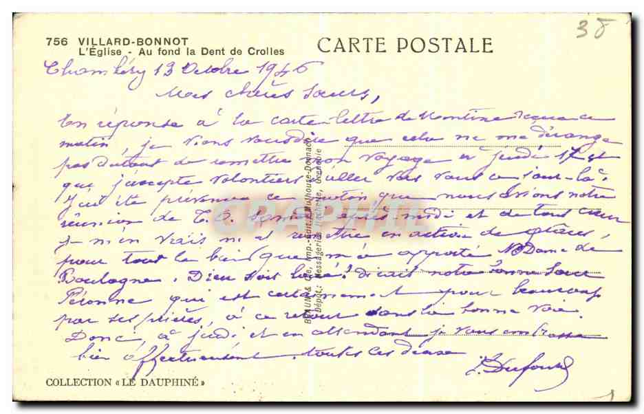 CPA Villard Bonnot L Eglise Au fond la Dent de Crolles — Rückseite