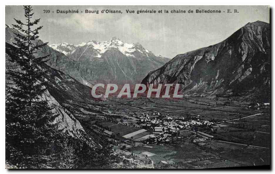 Bourg d'Oisans — Vue générale et la chaîne de Belledonne — E. R. n°709