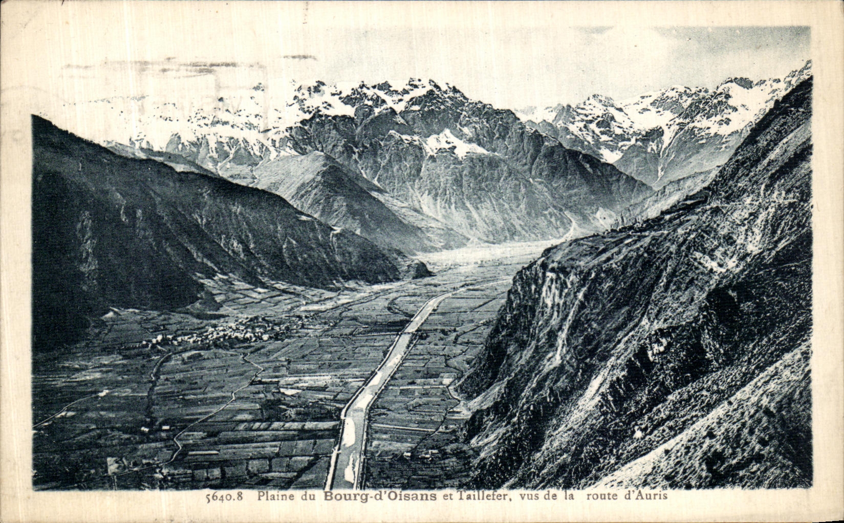 Plaine du Bourg-d'Oisans et Taillefer, vus de la route d'Auris — série 5640.8 — éditeur non identifié