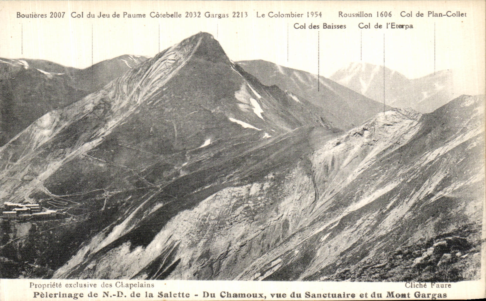 Vue du Sanctuaire et du Mont Gargas — Pèlerinage de N.-D. de la Salette — Cliché Paure