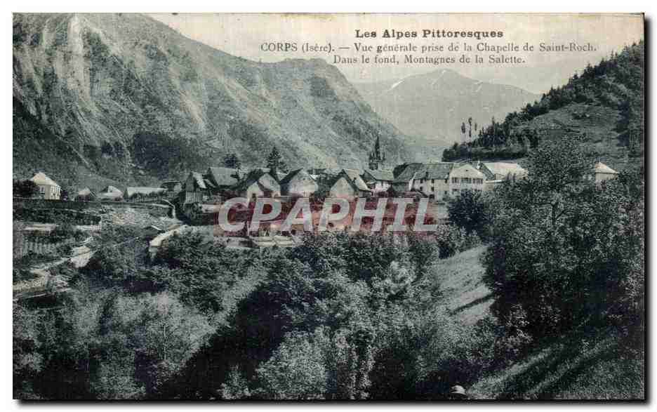 Les Alpes Pittoresques — Vue générale prise de la Chapelle de Saint-Roch, Corps (Isère) — Montagnes de la Salette en arrière-plan