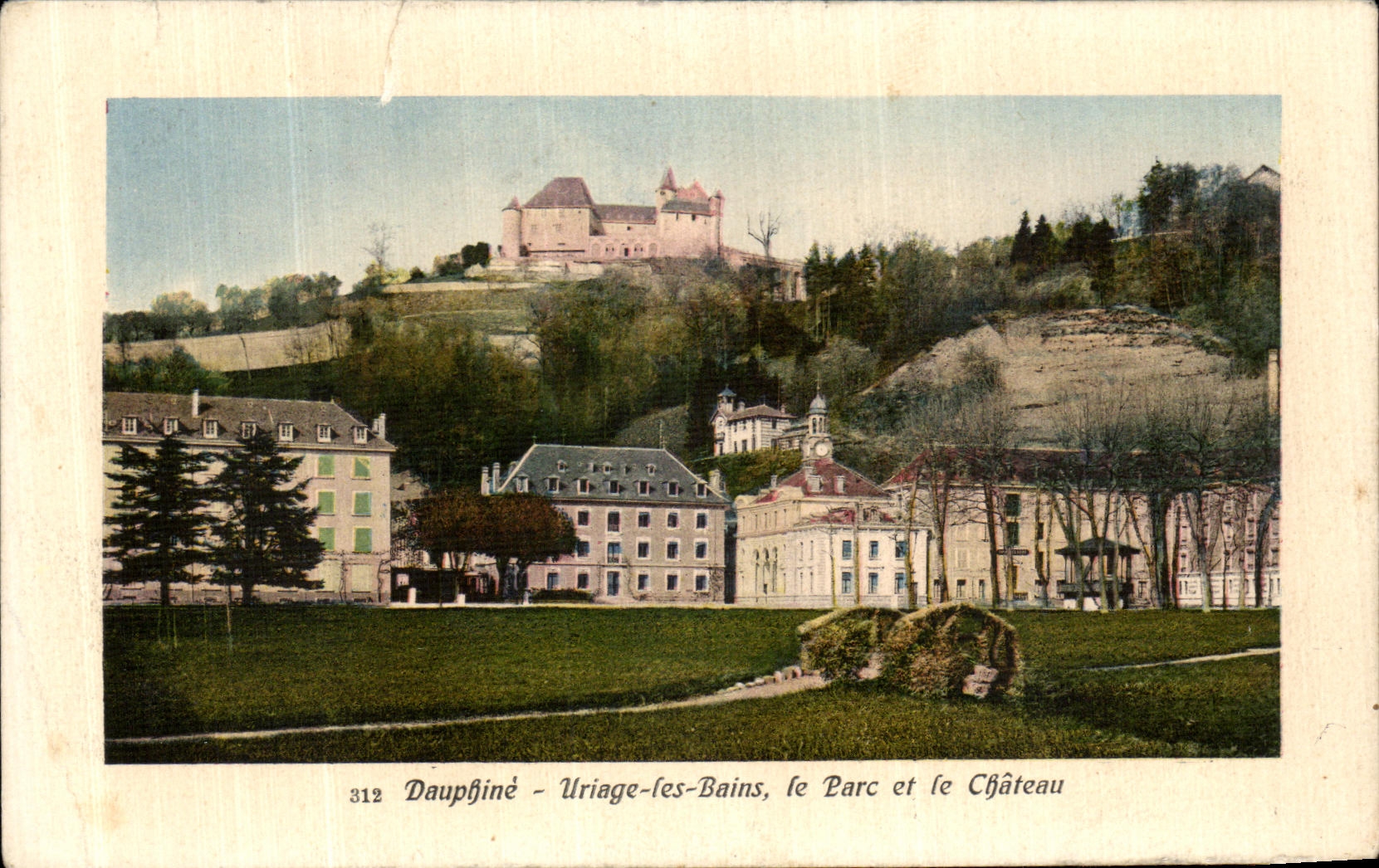 Antike Ansichtskarte: Ansicht von Uriage les Bains, Park und Schloss in Dauphine