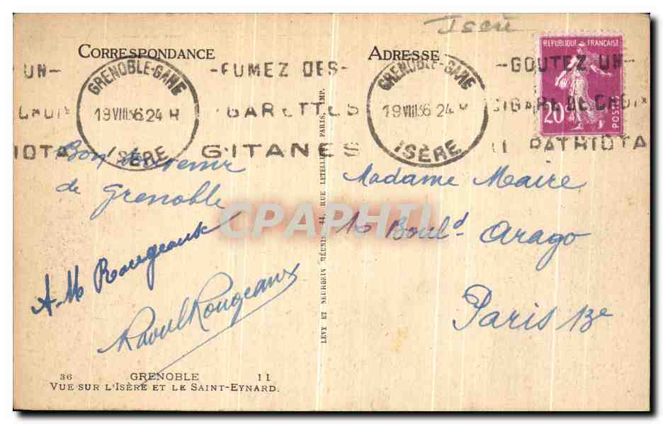 CPA Grenoble Sur L Isere Et Le Saint Eynard — Verso