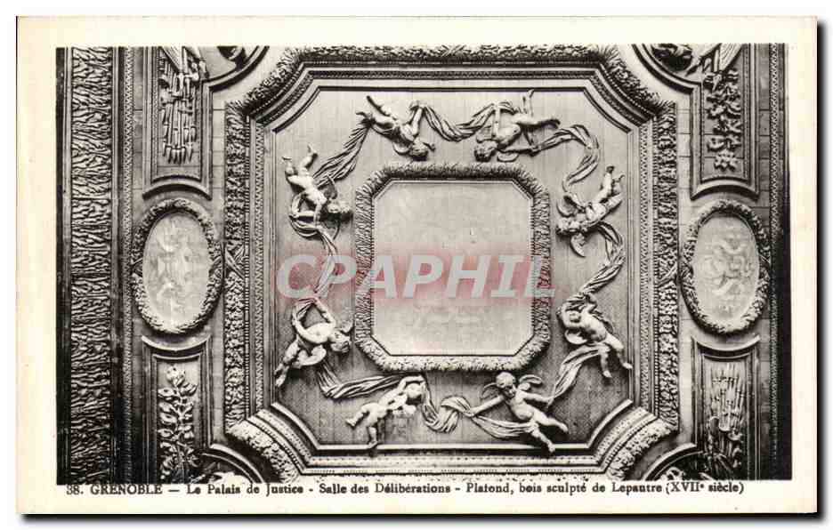 CPA Grenoble Le Palais de Justice Salle des deliberations Plafond bois sculpte de Lepautre 