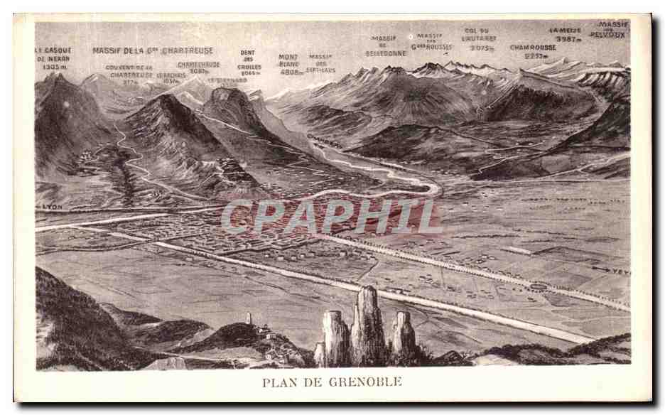 Plan de Grenoble — vue aérienne — éditeur : Lévy & Weihbren Rounts, Paris