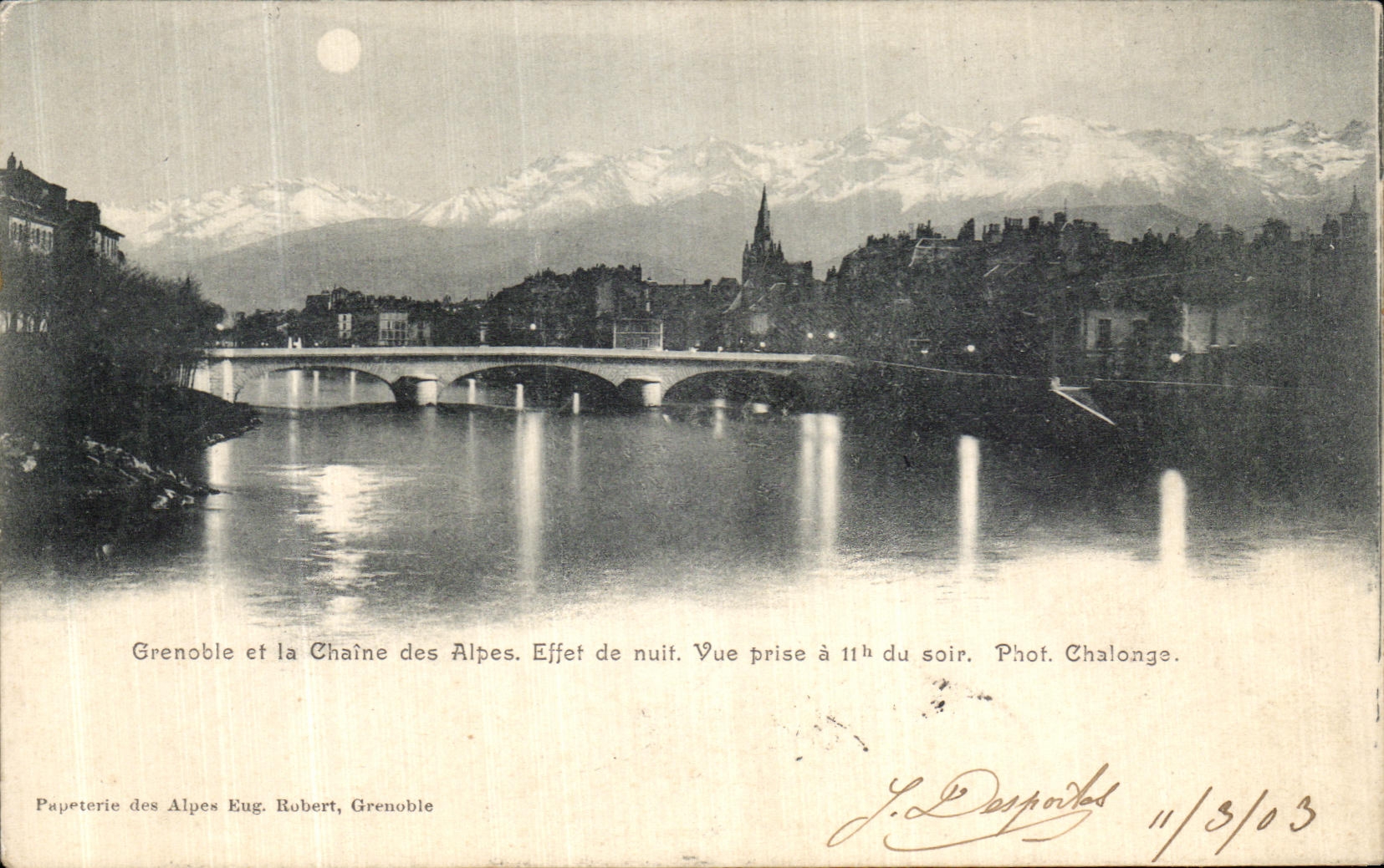 Grenoble et la Chaîne des Alpes — Effet de nuit — Papeterie des Alpes Eug. Robert, Grenoble