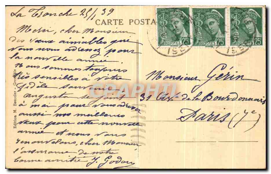 Grenoble - La Tronche, l'Île verte et la Chaîne des Alpes — Édition M. Batacier, n°30 — Verso