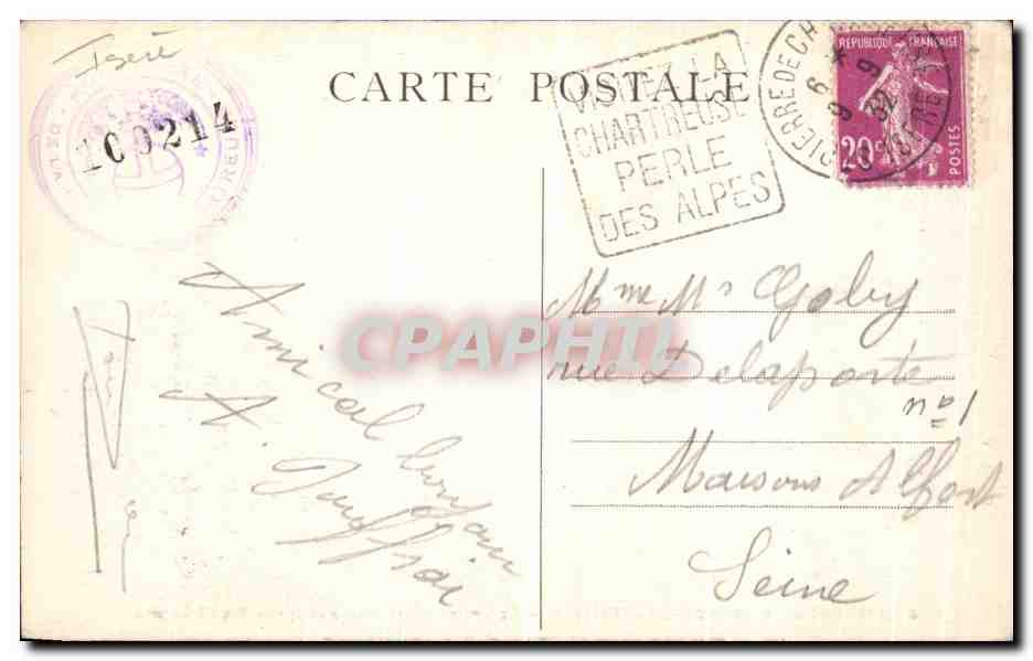 CPA Couvent de la Grande Chartreuse Entree Principale et la Chapelle des Etrangers — Rückseite