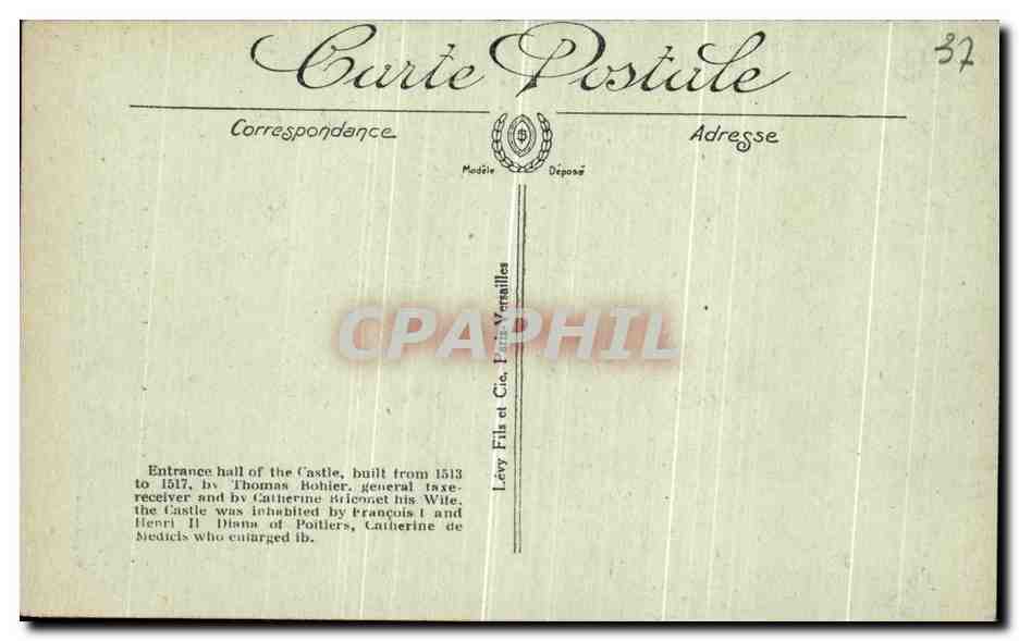 CPA Chenonceaux Le Vestibule du Chateau  — Rückseite