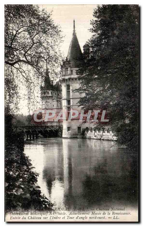 CPA Chateau d Azay Le Rideau Chateau National Entree du Chateau Sur l Indre et Tour d angle Nord Ouest 