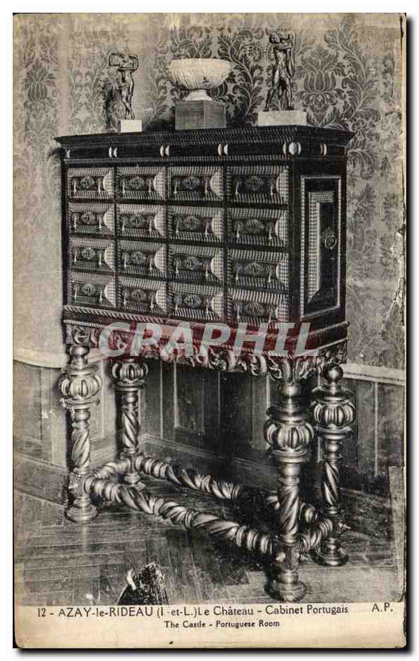 CPA Azay Le Rideau Le Chateau Cabinet Portugais