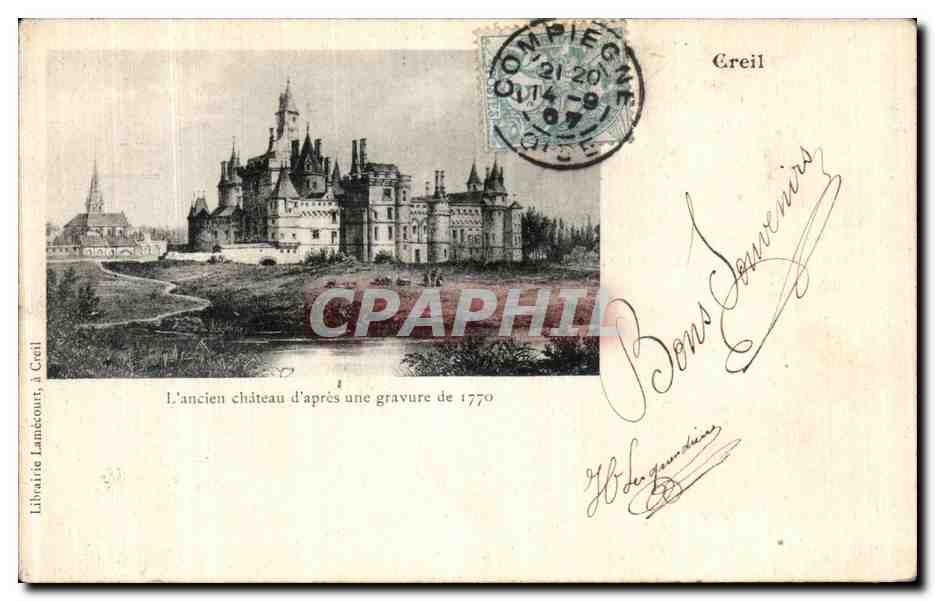 L'ancien château à Creil — d'après une gravure de 1770 — Librairie Lamécours, à Creil