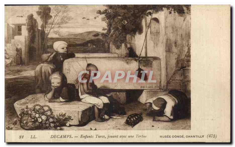 CPA Decamps Enfants Turcs Jouant avec Une Tortue Musee Conde Chantilly Turquie 