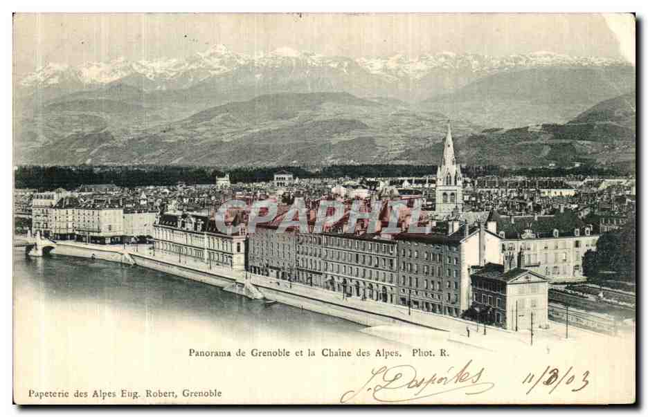 Antike Ansichtskarte Panorama von Grenoble und der Kette der Alpen