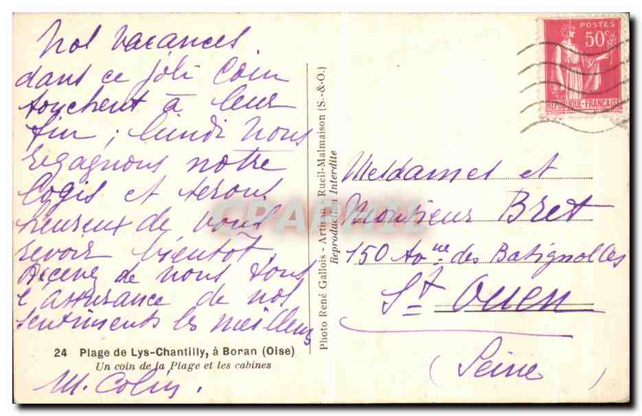 CPA Plage de Lys Chantilly a Boran Un Coin de la Plage et les Cabines — Rückseite