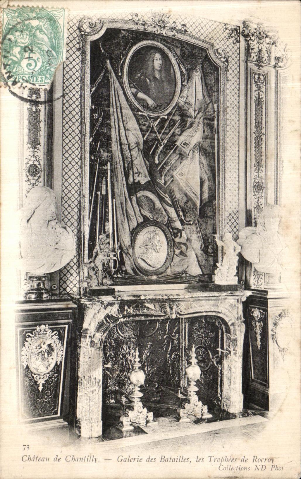 Antike Ansichtskarte Schloss Chantilly Galerie der Schlachten die Trophäen von Rocroy